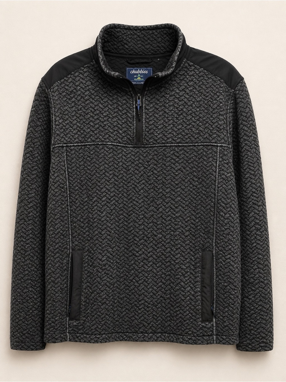 Chubbies Quilted Quarter Zip Pullover XL Black Textured Cotton Blend Jacket